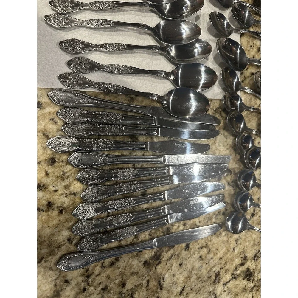 Lot of 58 Pieces ORLEANS Silver Stainless Silverware Flatware Japan Vintage.MCM